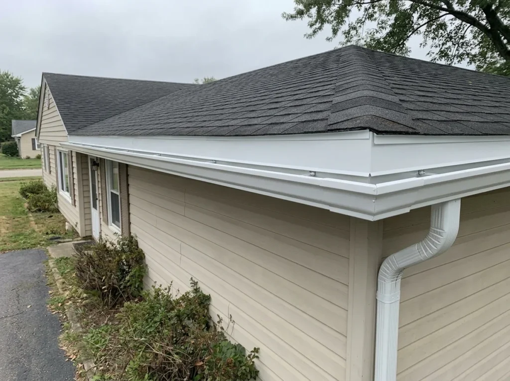 After-Beige siding ranch-style home