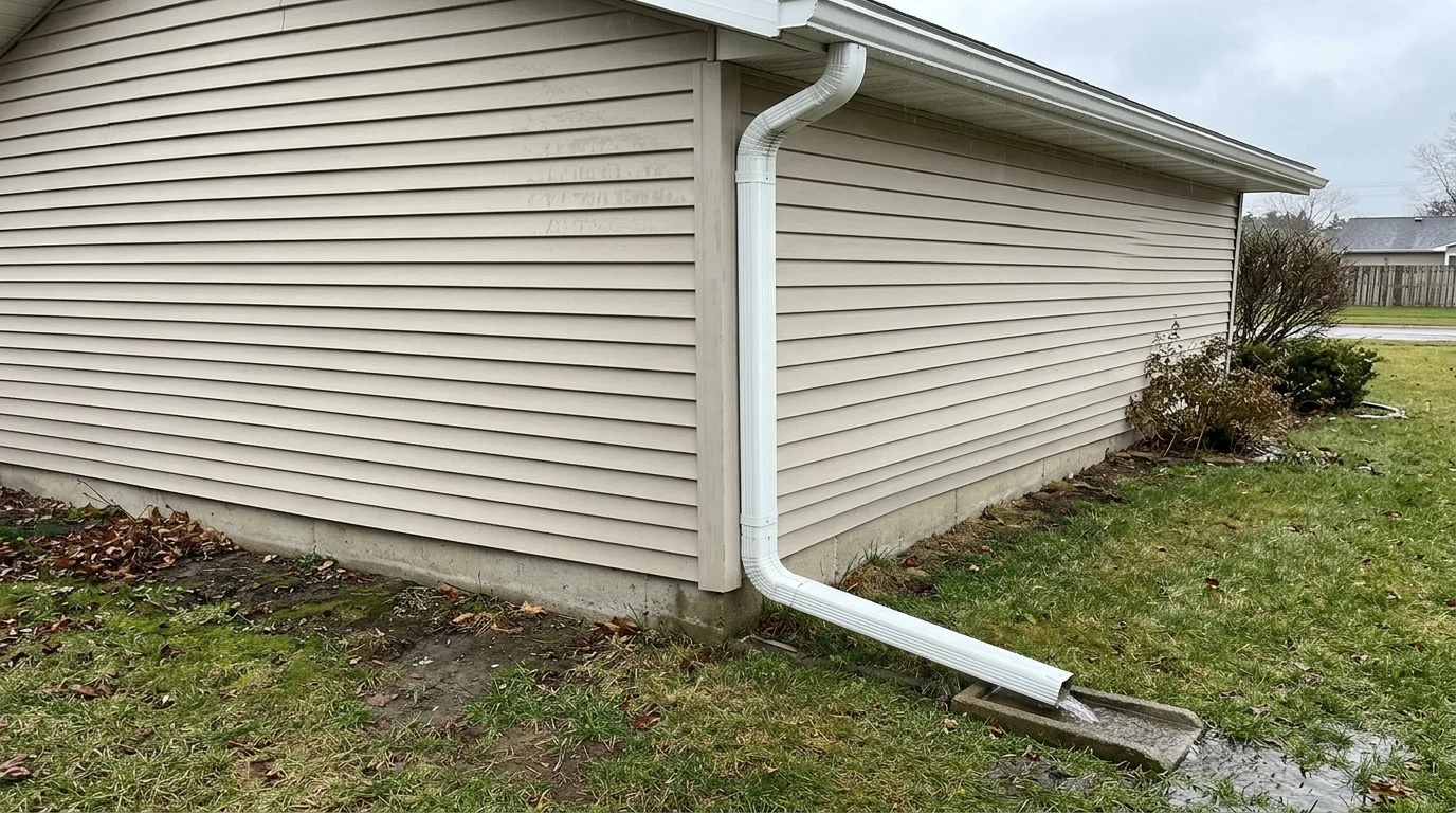 Downspout draining cleanly after maintenance