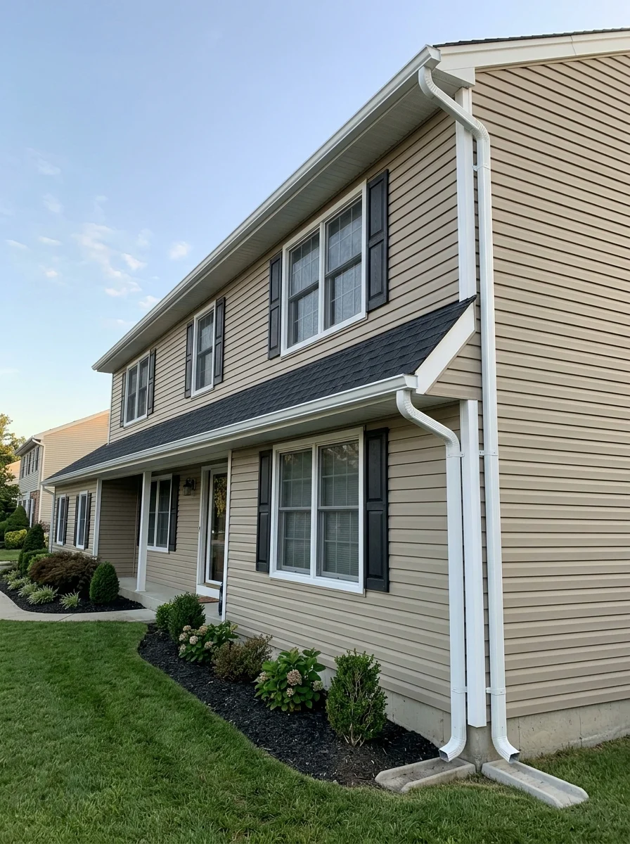 Newly installed seamless gutters on a Suffolk County home